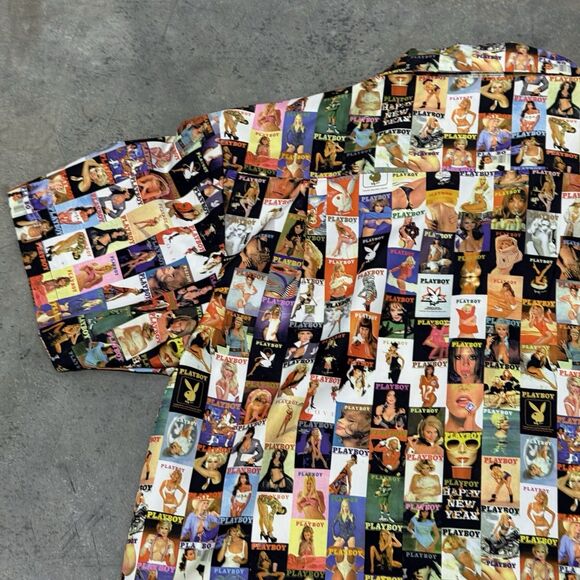 Playboy Shirt Men Size Large All Over Collage Cover Magazine Centerfold - Picture 10 of 14